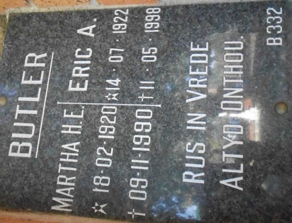 BUTLER Eric A. 1922-1998 &amp; Martha H.E. 1920-1990
