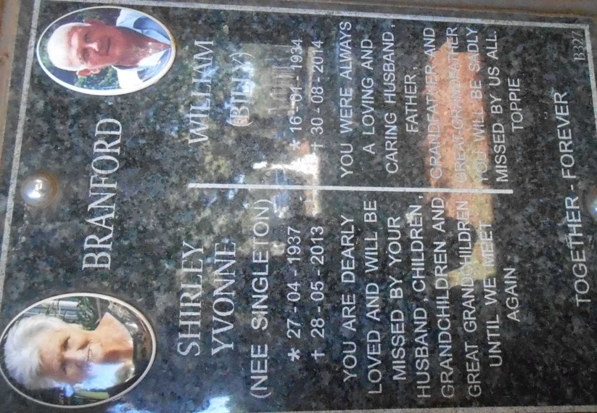 BRANFORD William 1934-2014 &amp; Shirley Yvonne SINGLETON 1937-2013