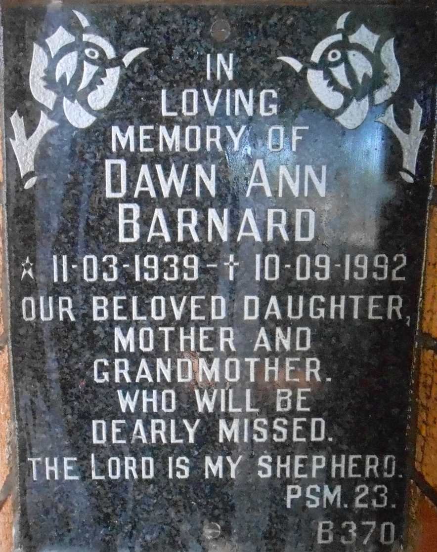 BARNARD Dawn Ann 1939-1992