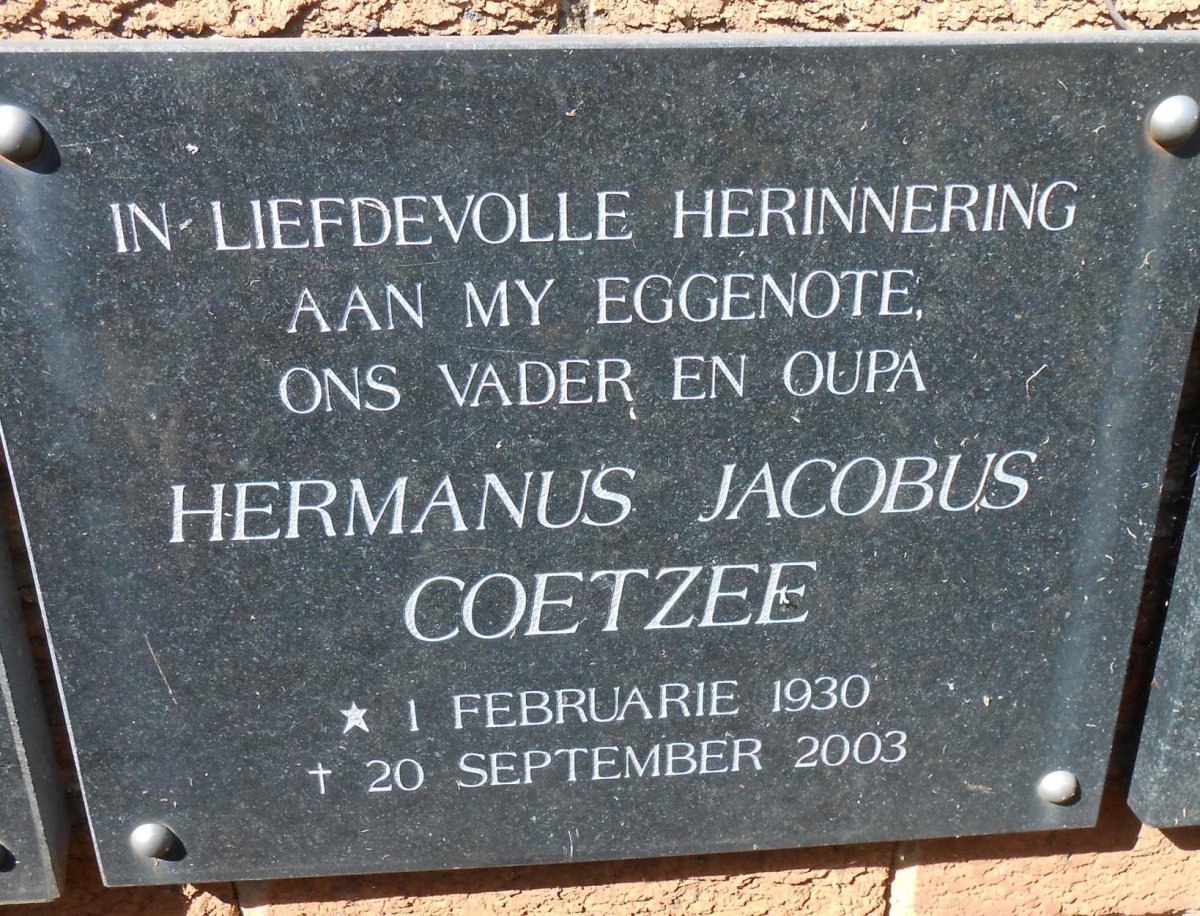 COETZEE Hermanus Jacobus 1930-2003
