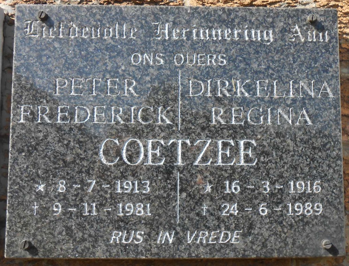 COETZEE Peter Frederick 1913-1981 &amp; Dirkelina Regina 1916-1989