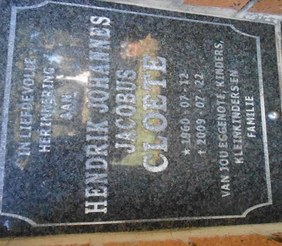 CLOETE Hendrik Johannes Jacobus 1960-2009