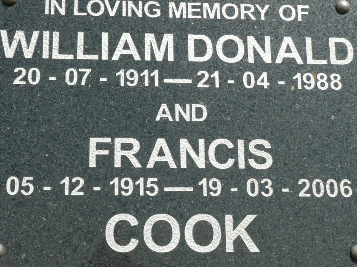COOK William Donald 1911-1988 &amp; Francis 1915-2006