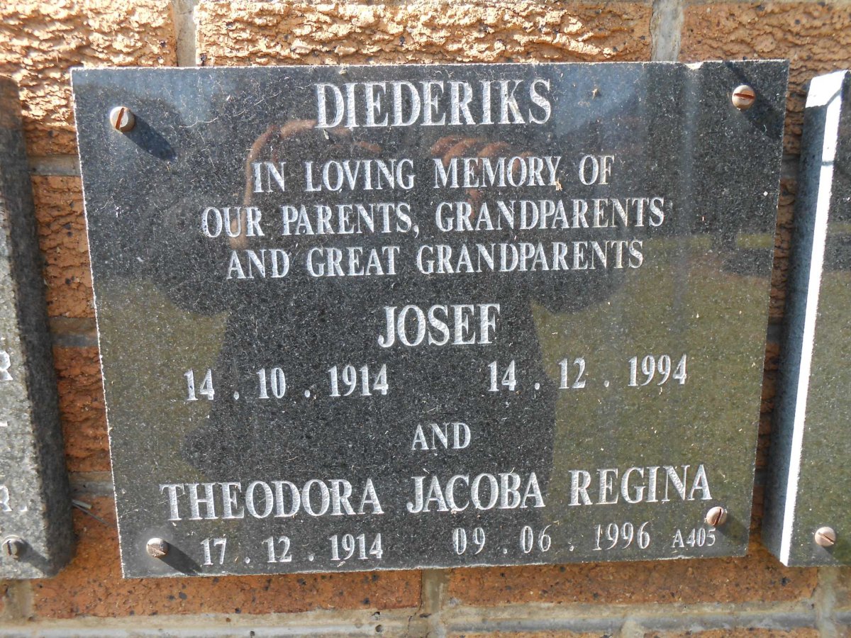 DIEDERIKS Josef 1914-1994 &amp; Theodora Jacoba Regina 1914-1996