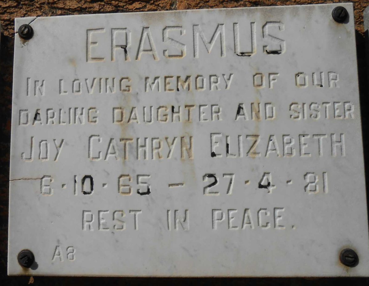 ERASMUS Joy Cathryn Elizabeth 1965-1981