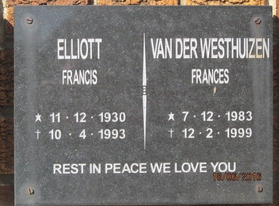 ELLIOTT Francis 1930-1993 :: VAN DER WESTHUIZEN Frances 1983-1999