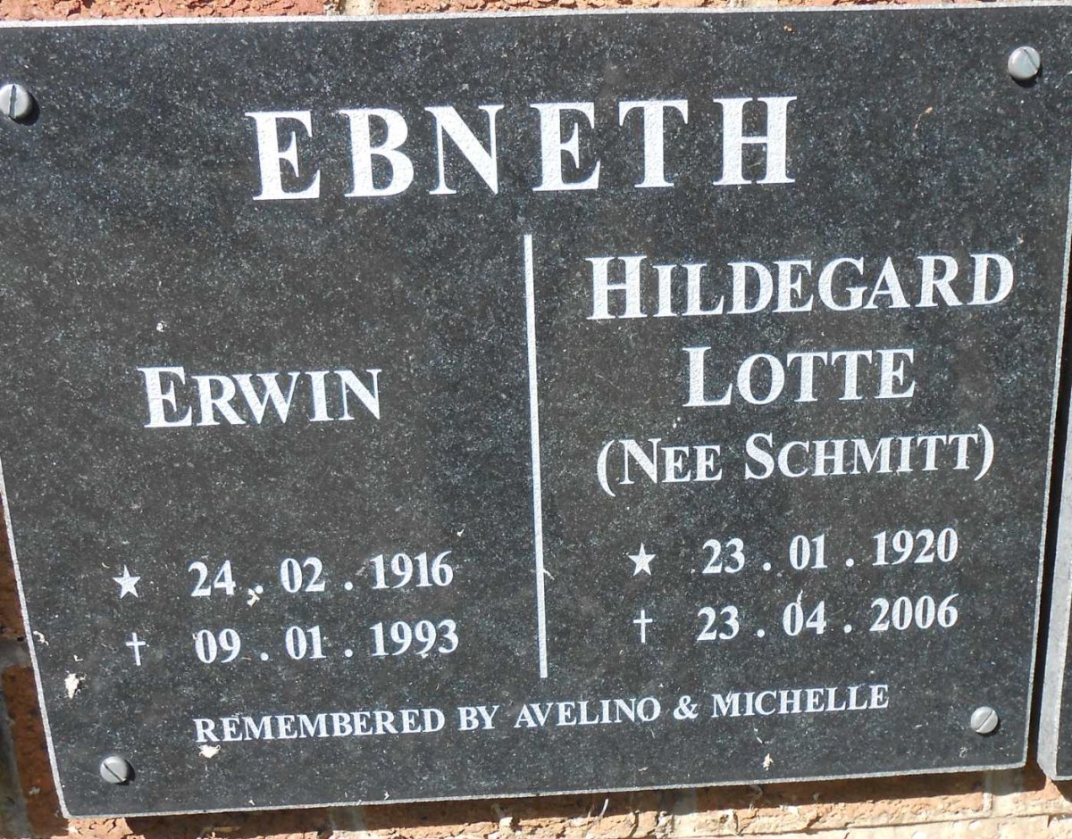 EBNETH Erwin 1916-1993 &amp; Hildegard Lotte SCHMITT 1920-2006
