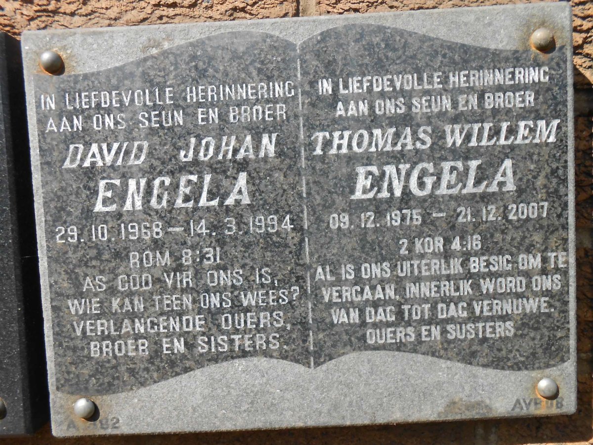ENGELA David Johan 1968-1994 :: ENGELA Thomas Willem 1975-2007