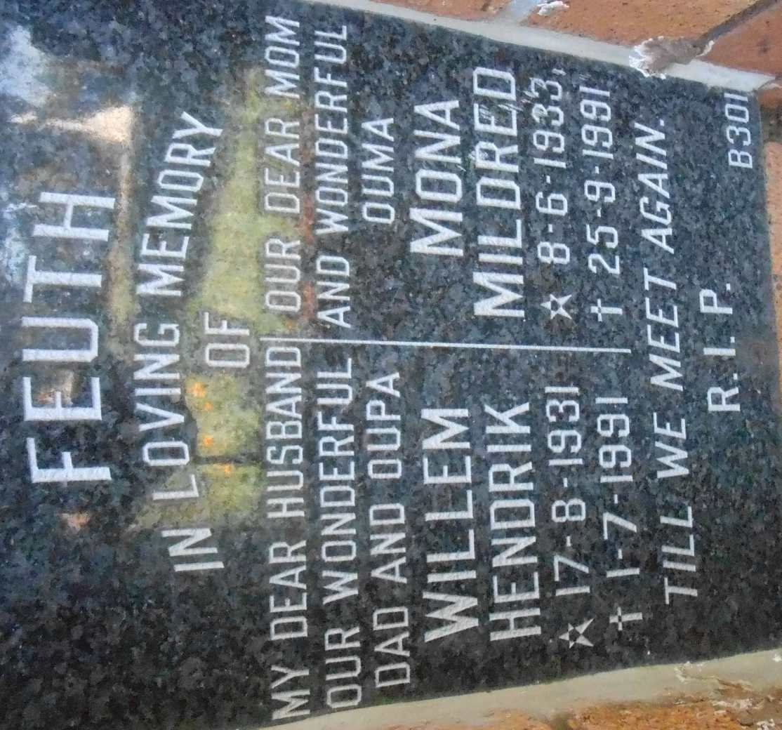 FEUTH Willem Hendrik 1931-1991 &amp; Mona Mildred 1933-1991