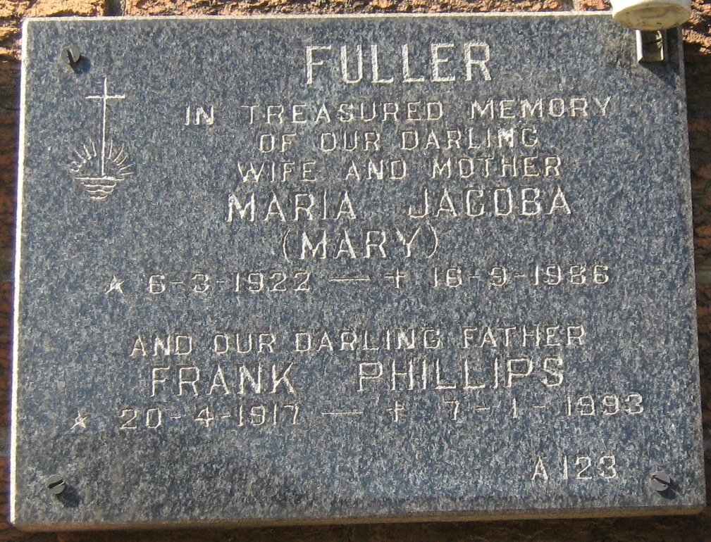 FULLER Frank Phillips 1917-1993 &amp; Maria Jacoba 1922-1986