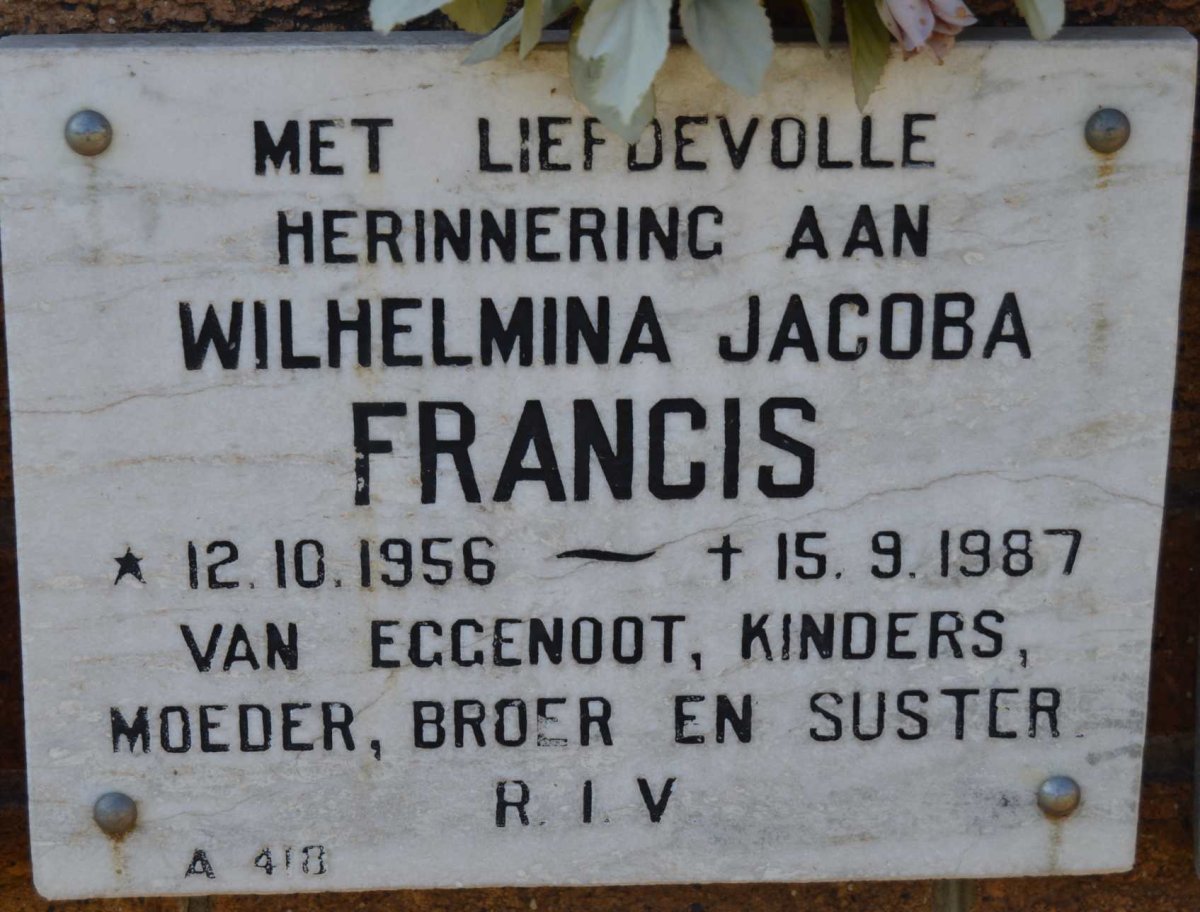 FRANCIS Wilhelmina Jacoba 1956-1987