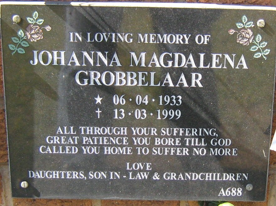 GROBBELAAR Johanna Magdalena 1933-1999