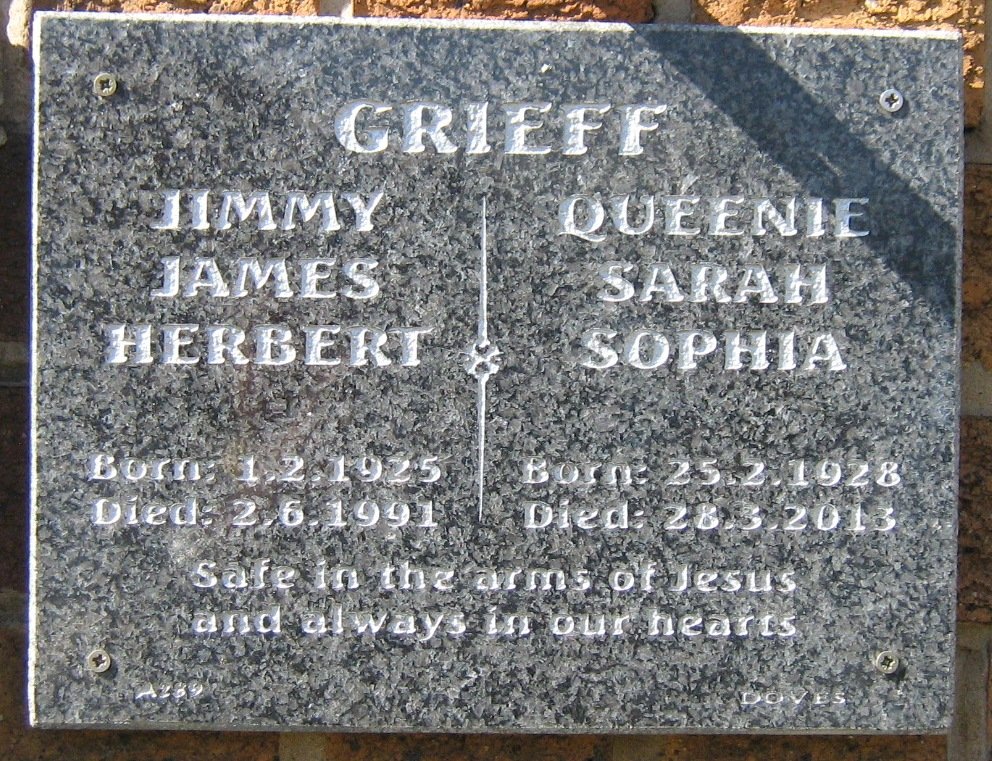 GRIEFF James Herbert 1925-1991 &amp; Sarah Sophia 1928-2013