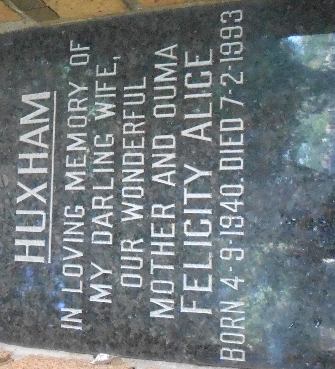 HUXHAM Felicity Alice 1940-1993