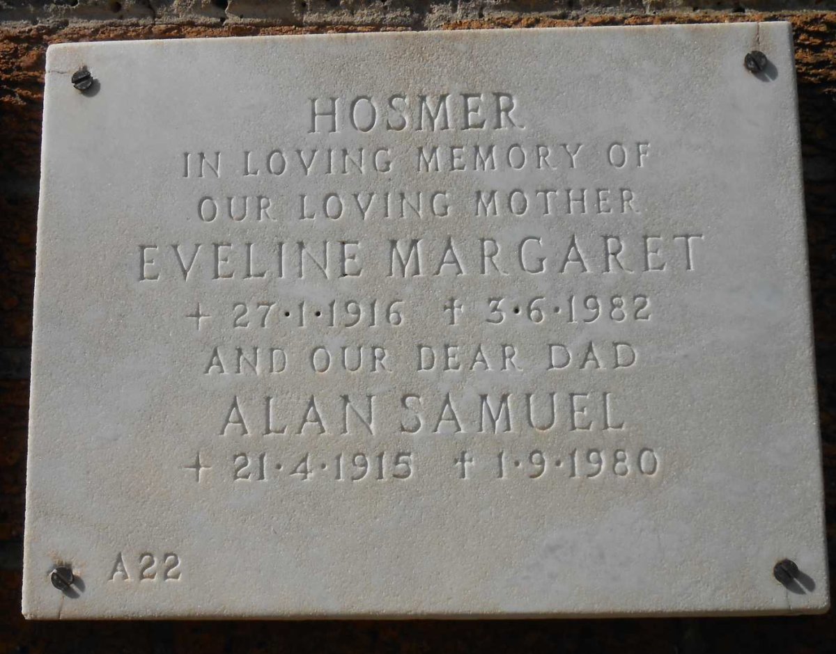 HOSMER Alan Samuel 1915-1980 &amp; Eveline Margaret 1916-1982