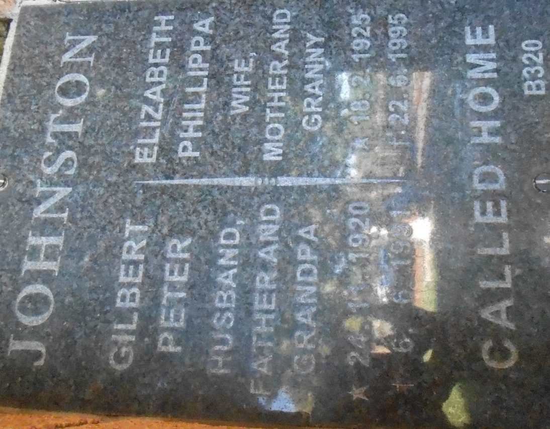 JOHNSTON Gilbert Peter 1920-1991 &amp; Elizabeth Phillippa 1925-1995