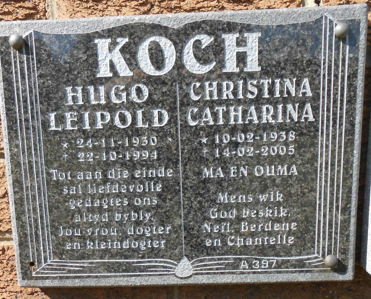 KOCH Hugo Leipold 1930-1994 &amp; Christina Catharina 1938-2005