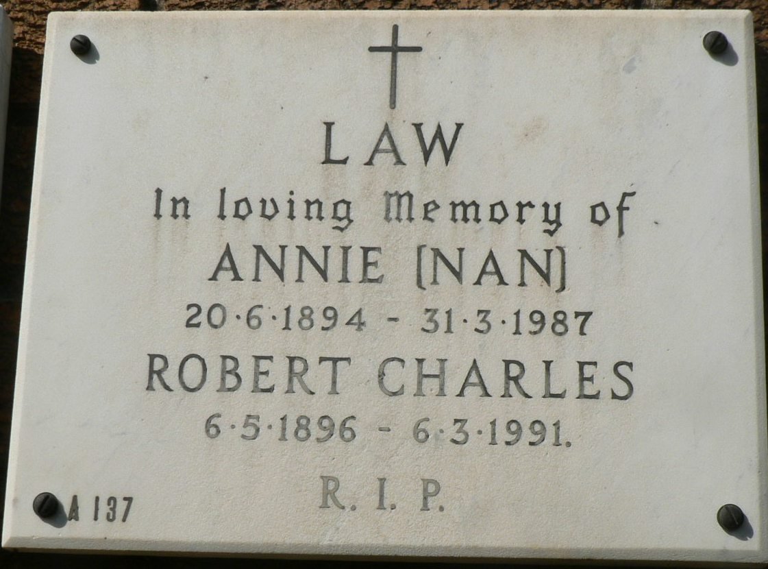 LAW Robert Charles 1896-1991 &amp; Annie 1894-1987