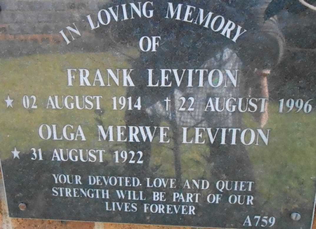 LEVITON Frank 1914-1996 &amp; Olga Merwe 1922-
