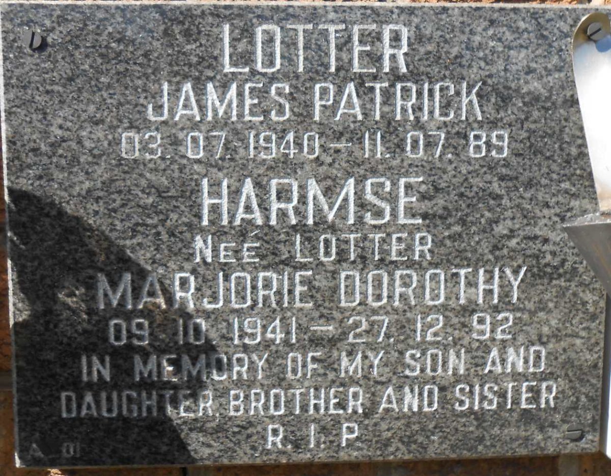 LOTTER James Patrick 1940-1989 :: HARMSE Marjorie Dorothy nee LOTTER 1941-1992