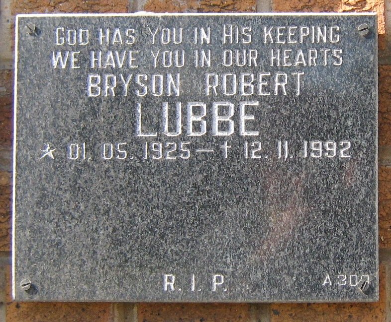 LUBBE Bryson Robert 1925-1992
