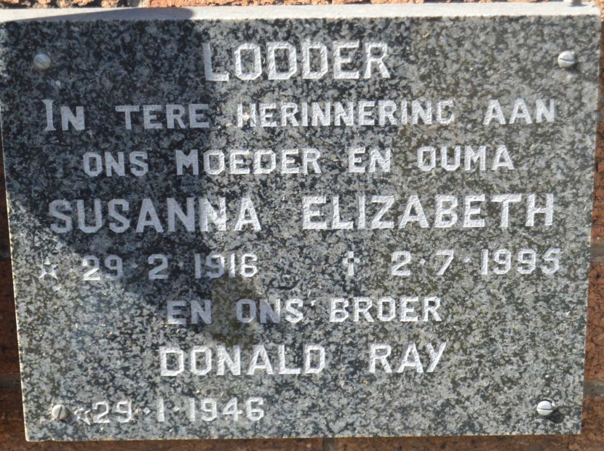 LODDER Susanna Elizabeth 1916-1995 :: LODDER Donald Ray 1946-