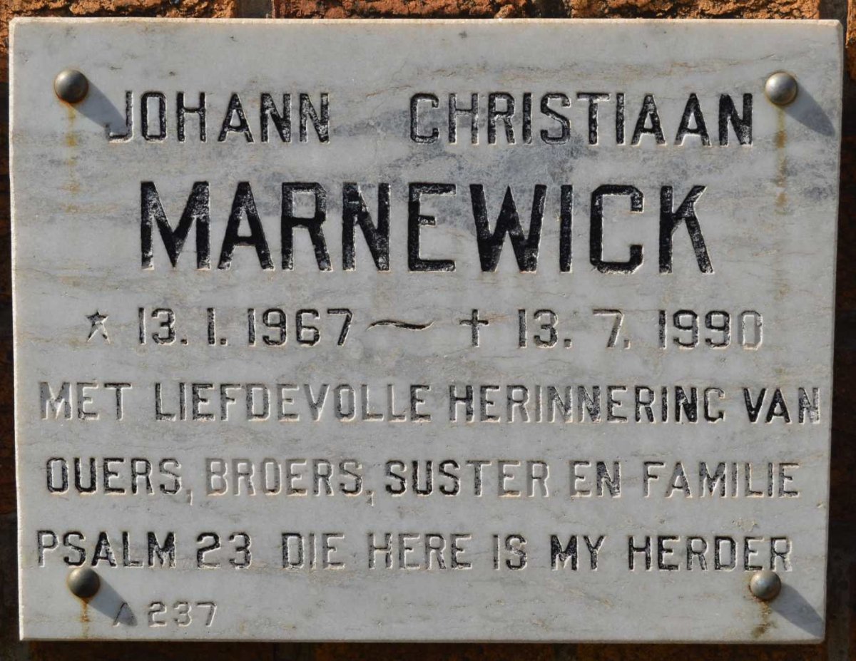 MARNEWICK Johann Christiaan 1967-1990