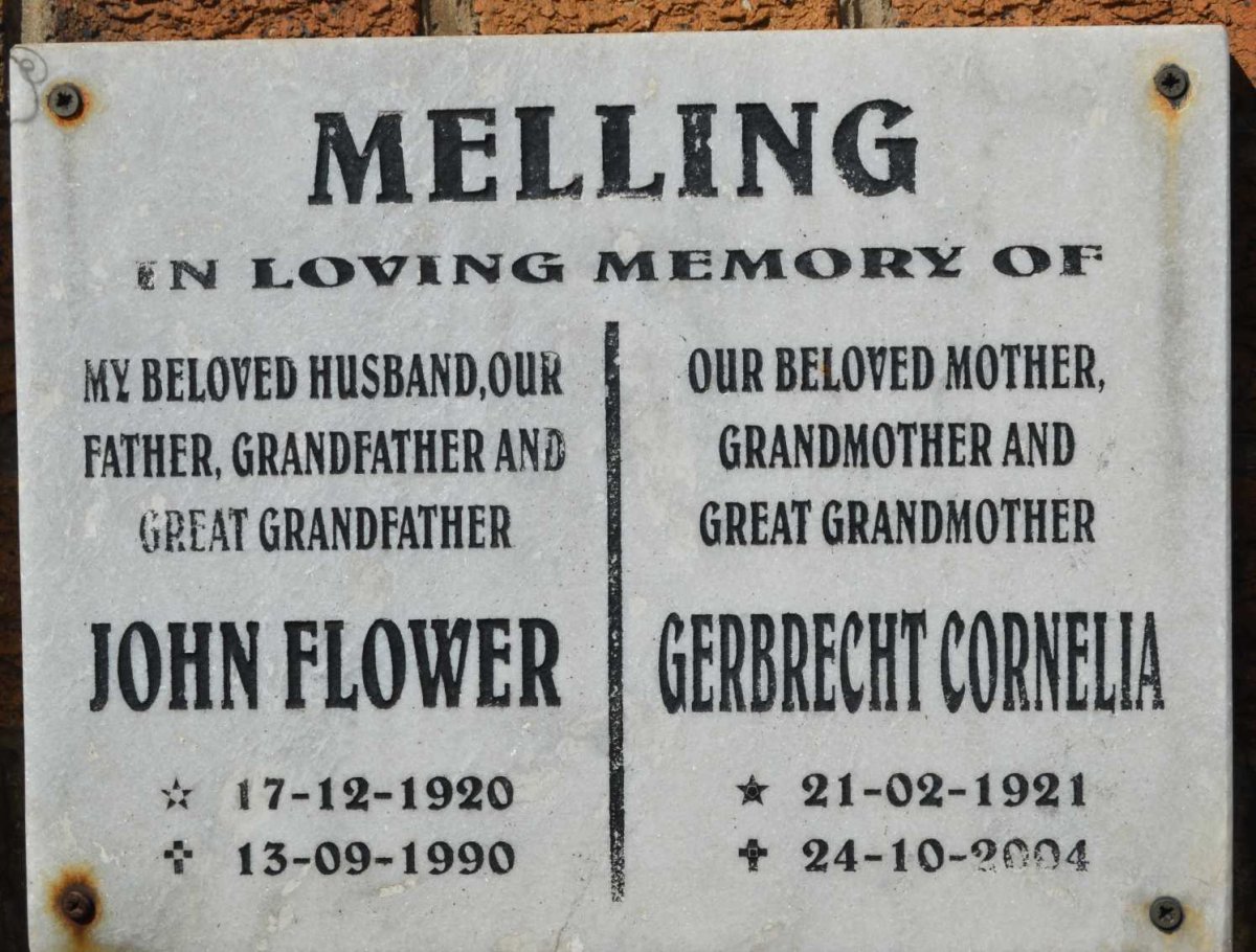 MELLING John Flower 1920-1990 &amp; Gerbrecht Cornelia 1921-2004