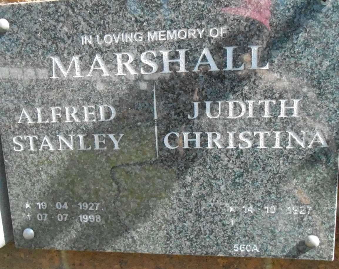 MARSHALL Alfred Stanley 1927-1998 &amp; Judith Christina 1927-