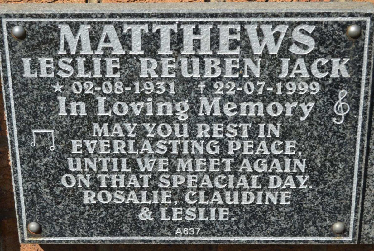 MATTHEWS Leslie Reuben Jack 1931-1999