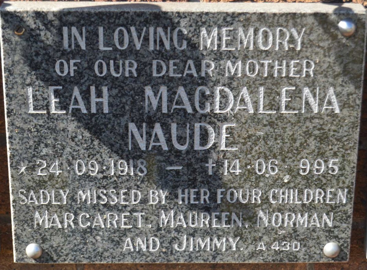 NAUDE Leah Magdalena 1918-1995