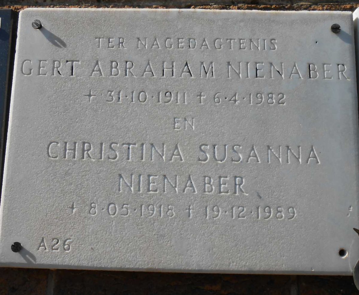 NIENABER Gert Abraham 1911-1982 &amp; Christina Susanna 1918-1989