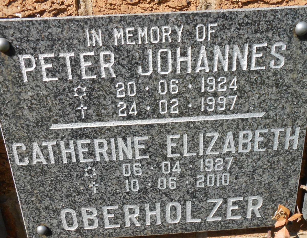 OBERHOLZER Peter Johannes 1924-1997 &amp; Catherine Elizabeth 1927-2010