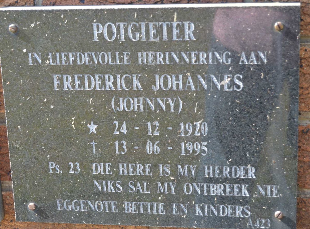 POTGIETER Frederick Johannes 1920-1995