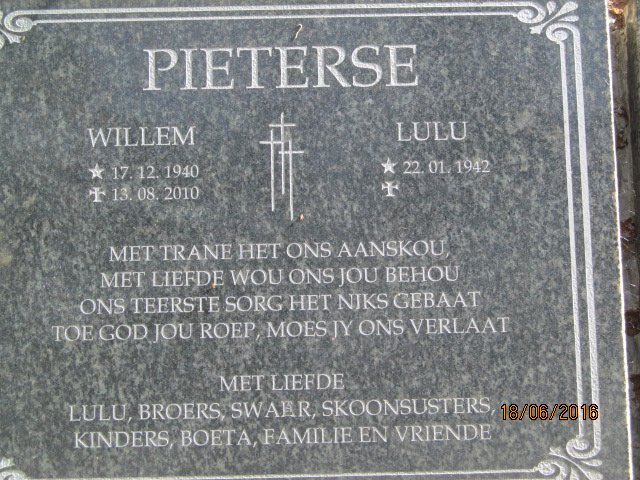 PIETERSE Willem 1940-2010 &amp; Lulu 1942-