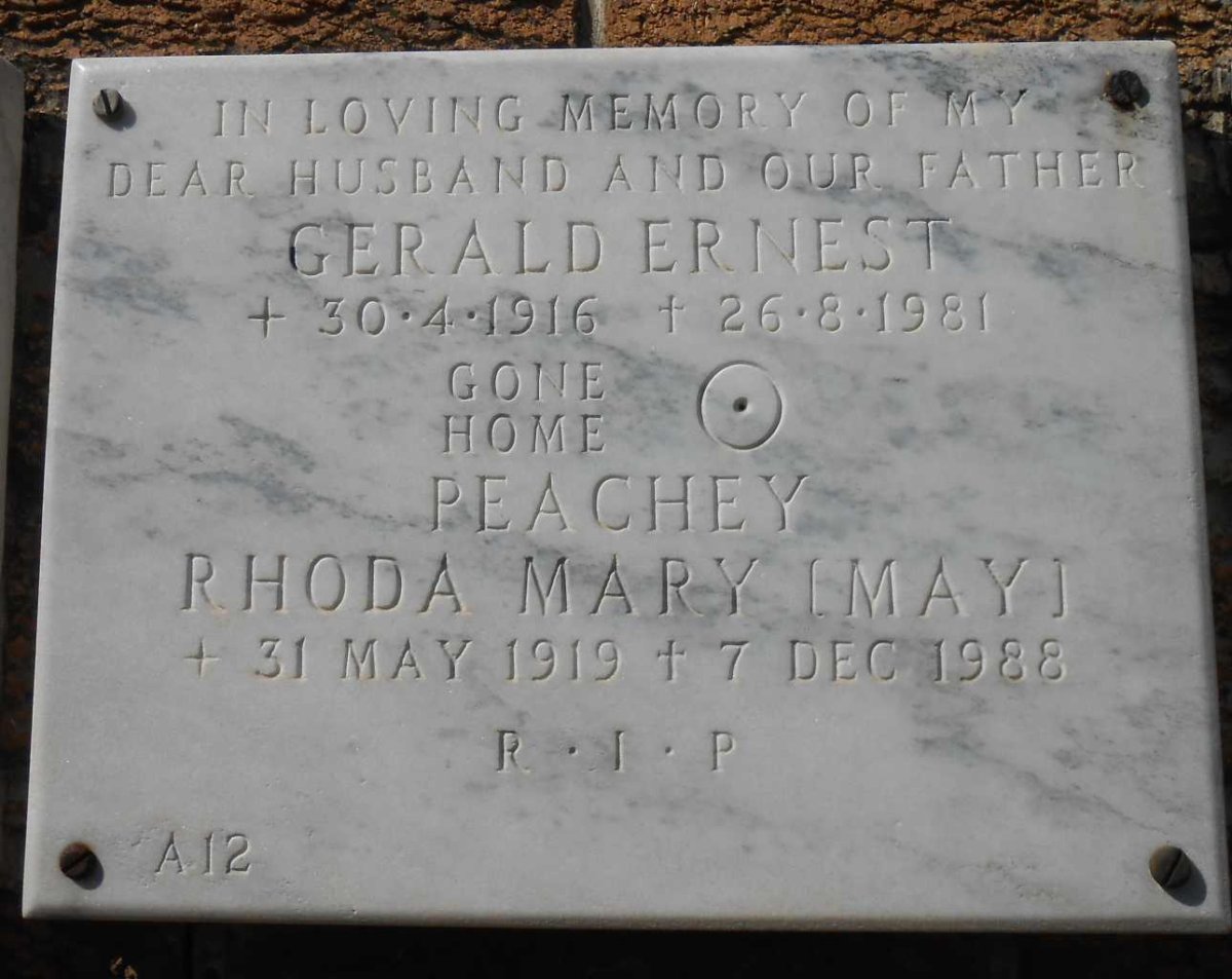 PEACHEY Gerald Ernest 1916-1981 &amp; Rhoda Mary 1919-1988