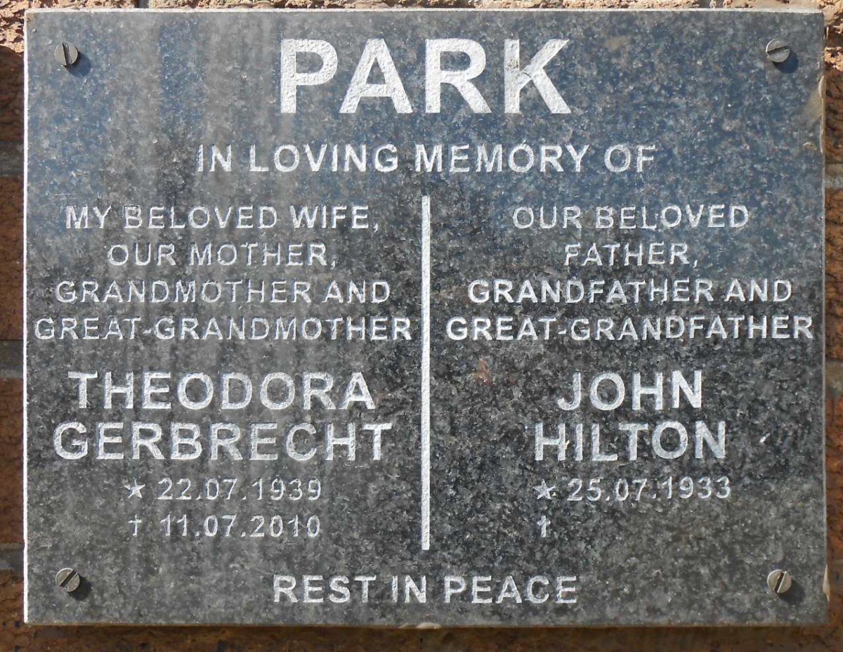 PARK John Hilton 1933- &amp; Theodora Gerbrecht 1939-2010