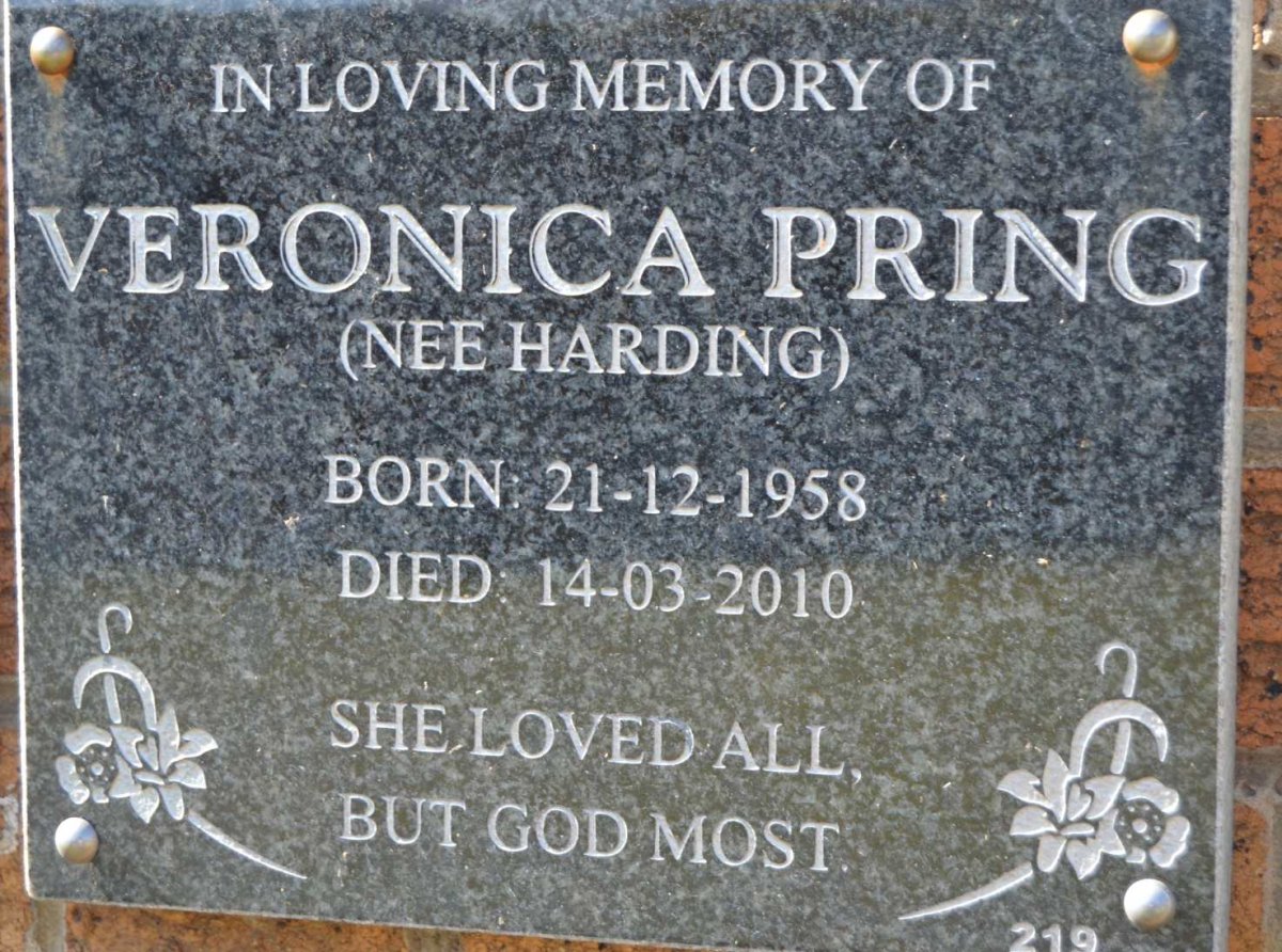 PRING Veronica nee HARDING 1958-2010