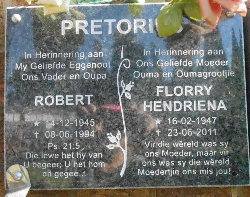 PRETORIUS Robert 1945-1994 &amp; Florry Hendriena 1947-2011