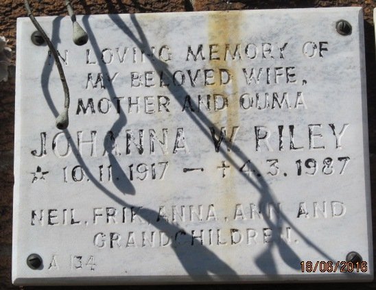 RILEY Johanna W. 1917-1987