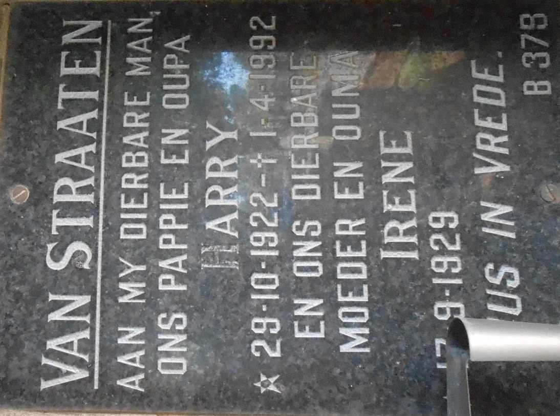 STRAATEN Harry, van 1922-1992 &amp; Irene 1929-