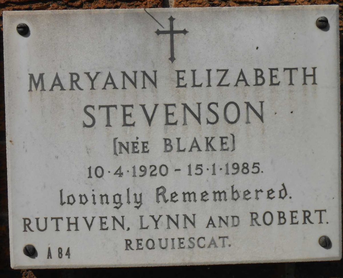 STEVENSON Maryann Elizabeth nee BLAKE 1920-1985