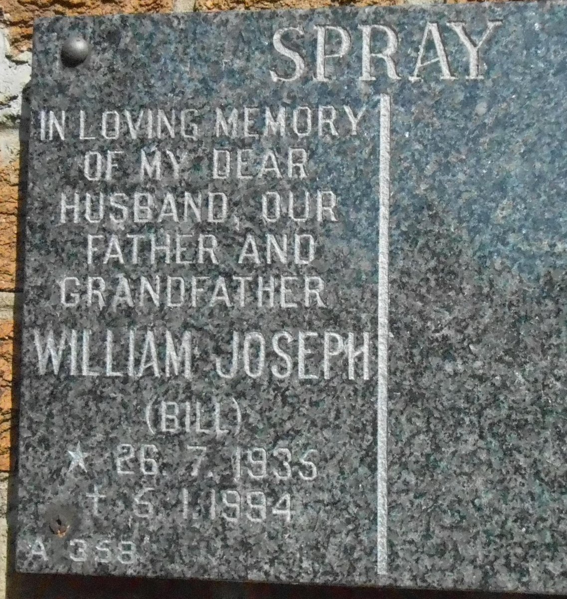 SPRAY William Joseph 1935-1994