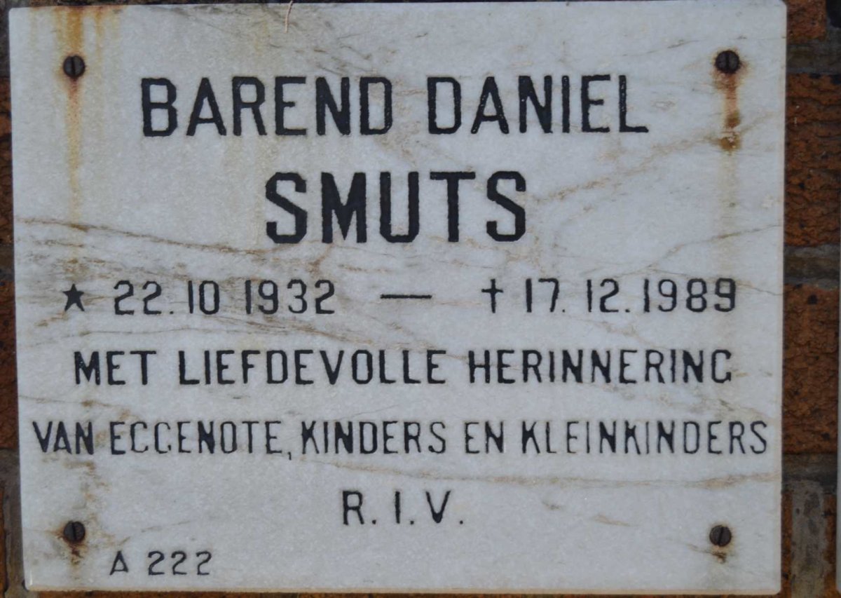 SMUTS Barend Daniel 1932-1989