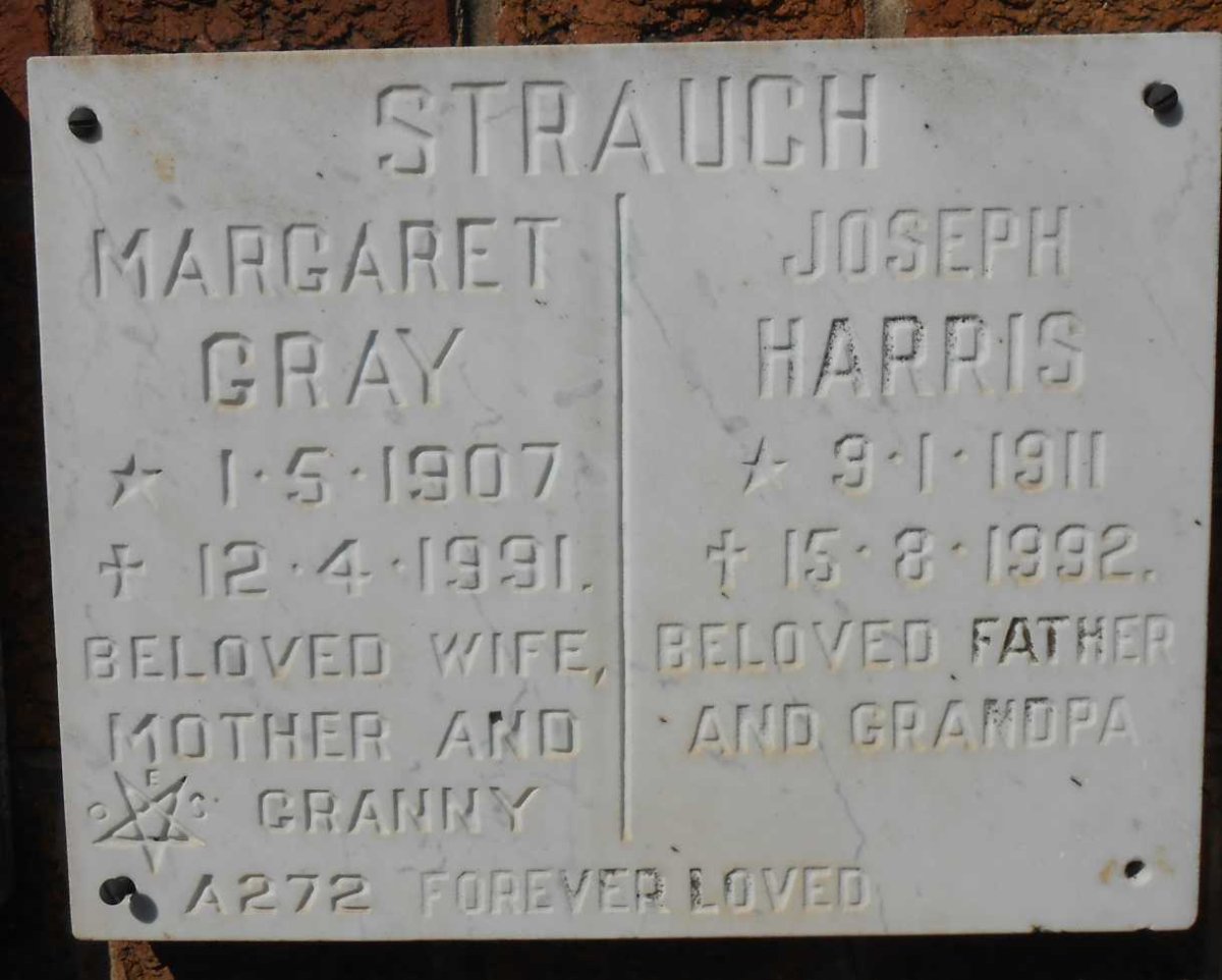 STRAUCH Joseph Harris 1911-1992 &amp; Margaret GRAY 1907-1991