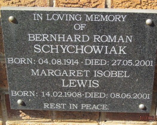 SCHYCHOWIAK Bernhard Roman 1914-2001 &amp; Margaret Isobel LEWIS 1908-2001