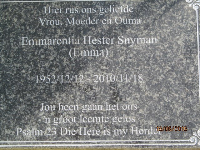 SNYMAN Emmarentia Hester 1952-2010