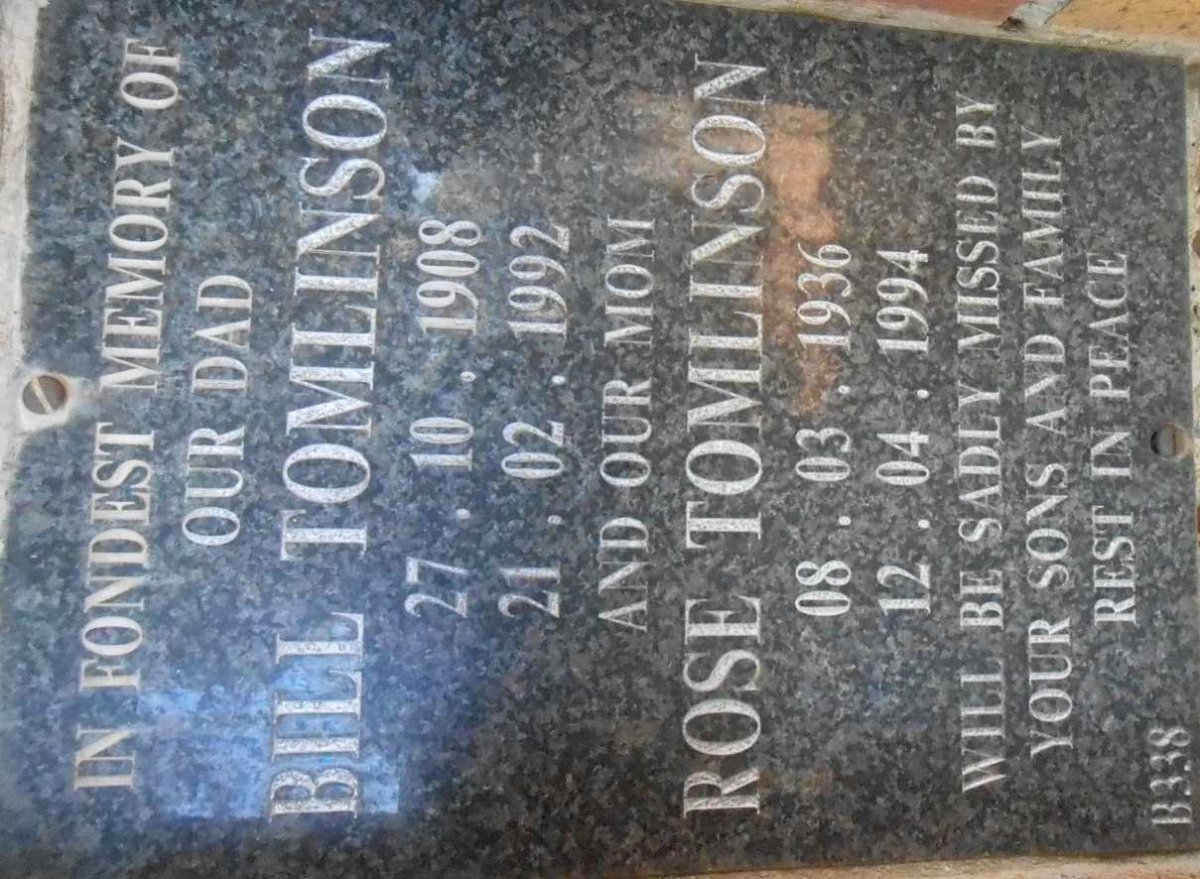 TOMLINSON Bill 1908-1992 &amp; Rose 1936-1994