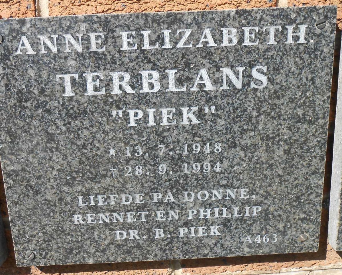 TERBLANS Anne Elizabeth nee PIEK 1948-1994