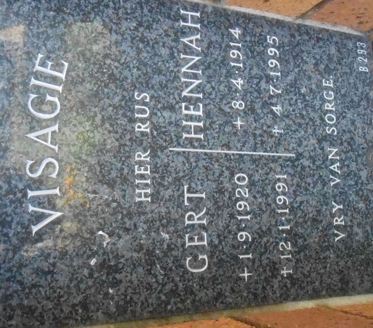 VISAGIE Gert 1920-1991 &amp; Hennah 1914-1995